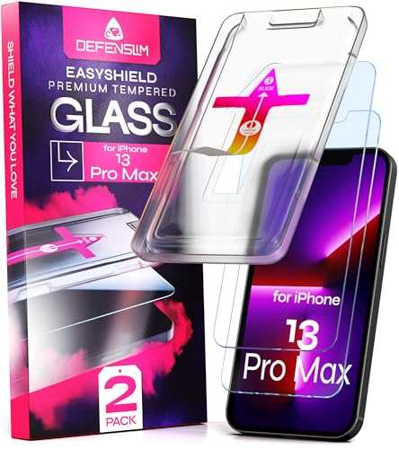 Defenslim Screen Protector for iPhone 13 Pro Max (2Pack), Easy Auto-Align Install Kit, 6.7" Tempered Glass, 9H Hardness, Ultra HD Clear, Case Friendly, EasyShield