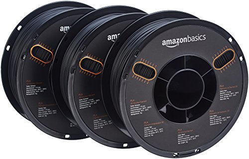 Amazon Basics PLA 3D Printer Filament, 1.75mm, Black, 1 kg Spool, 3 Spools