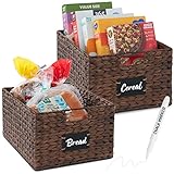 Best Choice Products Pantry Baskets Set of 2 16x12in Water Hyacinth Storage Baskets, Woven Wicker Organizers with handles w/Chalkboard Label...