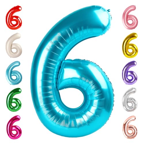 Image of 6 Balloon Numbers Birthday Decorations, 40In Light Blue Balloons for Party | Eye-catching Appearance, Perfect Decorative Centerpieces, Convenient Self-sealing Structure, Widely for Various Occasions