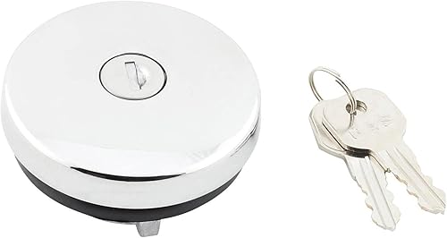 United Pacific S1301 Tapa de gas con bloqueo de ventilación triple cromada con 2 llaves para varios vehículos Chevy y Ford 1947-71, tapa de metal,