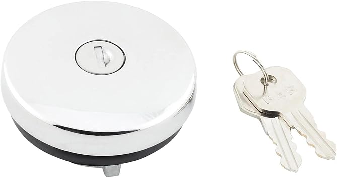 United Pacific S1301 Triple Chrome Vented Locking Gas Cap w/2 Keys for Various 1947-71 Chevy & Ford Vehicles, All Metal Cap One Cap w/2 Keys