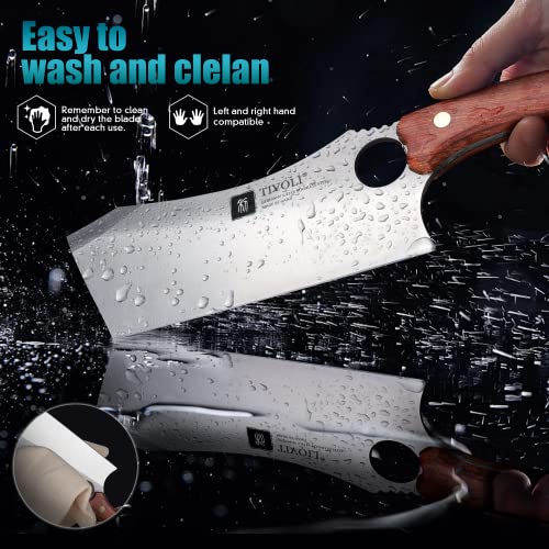 Tivoli Meat Cleaver Knife Japanese Kitchen Vegetable Knife Sharp Forged In Fire Full Tang Cleaver Knife With Sheath Gift Box Bottle Opener For Outdoor Camping Thanksgiving Christmas Gifts #TOP4