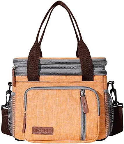 Geochlo Insulated Lunch Bag for Women Men, Lunch Box Leakproof Cooler Tote with Shoulder Strap for Work Picnic School (Light Orange)
