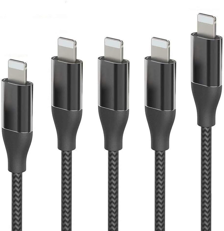 iPhone Charger, FIFADE 5Pack Nylon Braided Lightning Cable Charging Cord USB Cable Compatible with iPhone 11Pro 11Pro MAX Xs MAX XR X 8 7 6S 6 Plus-Silver Black430