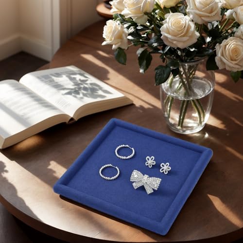 Microfiber Jewelry Tray Jewelry Display Trays Stackable Jewelry Organizer Tray Jewelry Trays For Drawer Padded Jewelry Tray for Necklace Bracelets Storage (Blue)