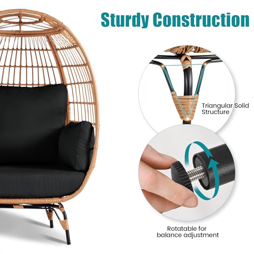 OTSUN Outdoor Egg Chair, PE Wicker Chair with 4 Thicken Cushions, Patio Chairs 440 lbs Capacity, Oversized Balcony Chairs with Durable Steel Frame Perfect for Balcony, Backyard, Bedroom-Dark Black - Thumbnail 7