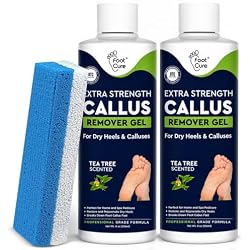 Tea Tree Callus Remover Gel for Dry Cracked Feet, Hard Calluses & Dead Skin | Extra Strength Callus Remover Gel with Foot Pumice Stone, Hydrate Softens Calluses & Rough Skin 8 oz | 2 Pack
