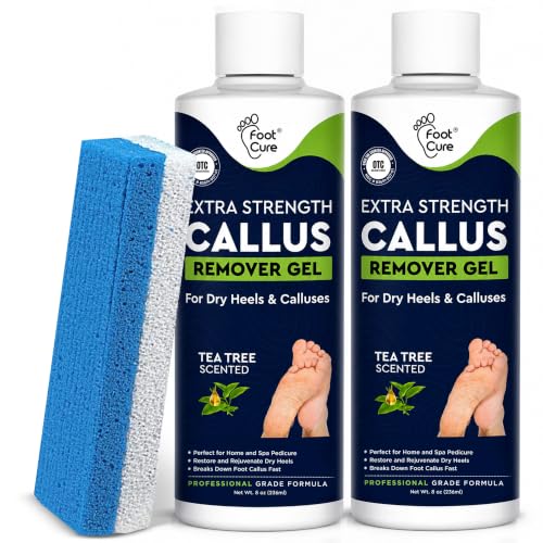 Callus Remover for Feet with Extra Strength Gel & Foot Pumice Stone Set - Easy Way to Remove Hard Calluses & Dead Skin Build-Up - Professional At-Home Foot Care for Men & Women - Made in the USA