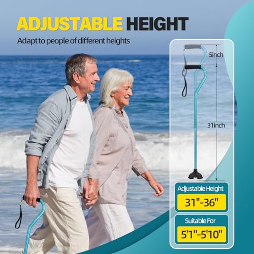 BeneCane Walking Cane Adjustable Cane with Offset Soft Cushioned Handle for Men & Women Lightweight Comfortable Extra Stability Base Mobility Aid for Men Women and Seniors