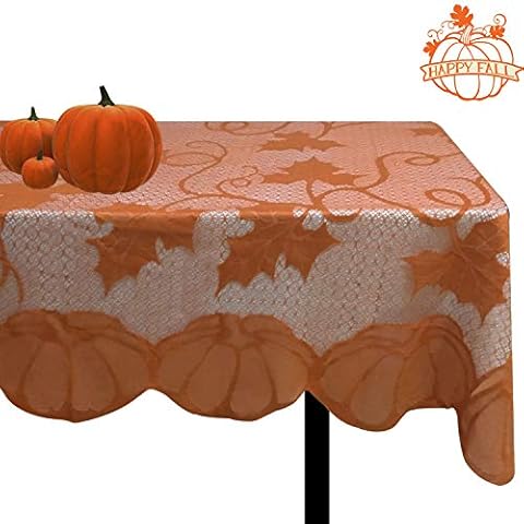 Joysail Fall Tablecloth for Thanksgiving Table Decorations - Rectangle Thanksgiving Tablecloth, 60 x 84 Inch - Autumn Harvest Table Cover for Home Dining Room - Lace Maple Leaves Pumpkin Table Cloth Cover