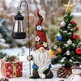 Pohabery Christmas Gnomes Outdoor Statue with Solar Lights,Solar Garden Gnomes Decorations for Yard Patio Outside Gnome Garden Decor, Gnomes Gifts for Women Mom