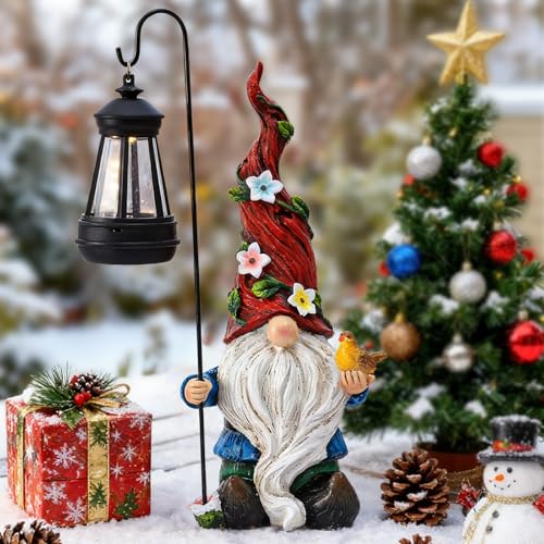 Pohabery Christmas Gnomes Outdoor Statue with Solar Lights,Solar Garden Gnomes Decorations for Yard Patio Outside Gnome Garden Decor, Gnomes Gifts for Women Mom