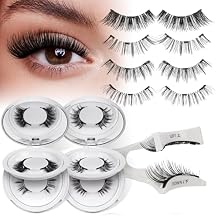 QUEWEL No Glue Needed Magnetic Eyelashes Natural Look, 4 Pairs Reusable Magnetic Eyelashes with Applicator, Easy to Wear and Remove with Instructions4 Pairs-B03