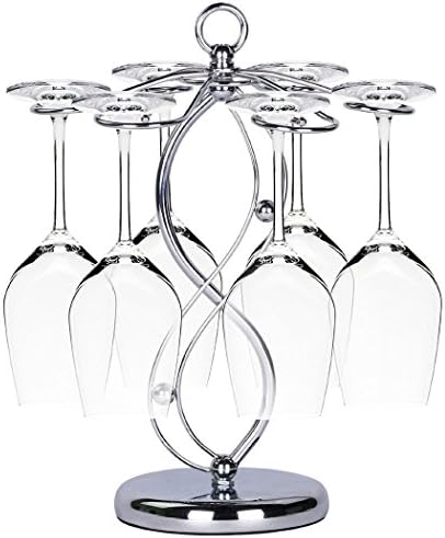 Soriace® Stainless Steel Wine Glass Hanger, Elegant Glass Drying Rack/Wine Glasses Rack/Stemware Holder Storage with 6 Hooks for Multiple Uses, Silver