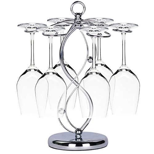 Soriace® Stainless Steel Wine Glass Hanger, Elegant Glass Drying Rack/Wine Glasses Rack/Stemware Holder Storage with 6 Hooks for Multiple Uses, Silver