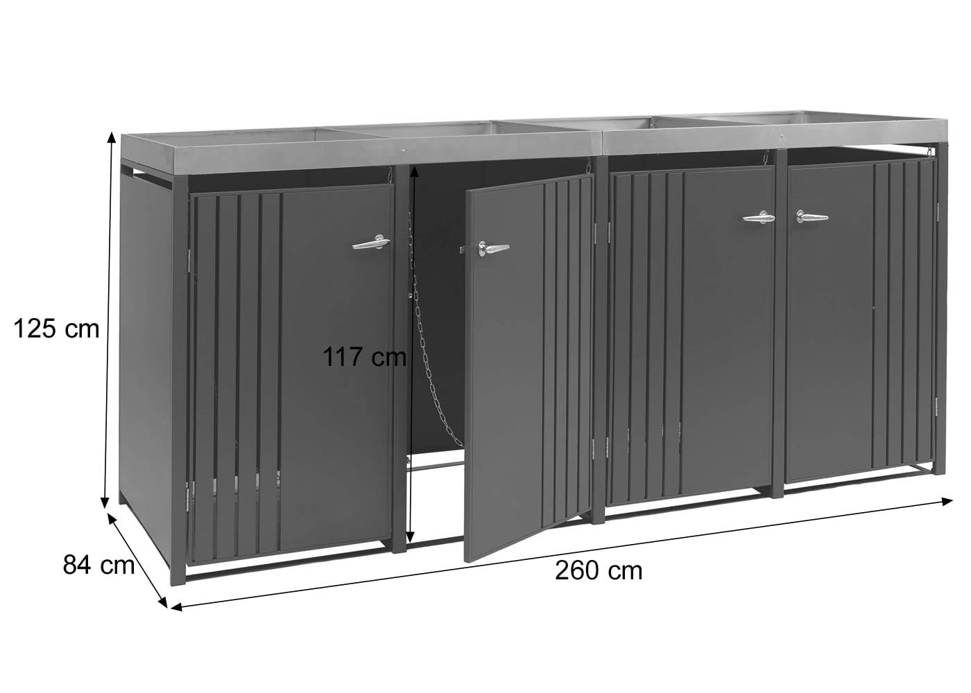Mendler 4-częściowy pokrowiec na śmieci HWC-O67 – antracyt stal szlachetna | Pojemnik na śmieci, ze skrzynką na rośliny, metalowy, 125 x 260 x 84 cm, 95 kg
