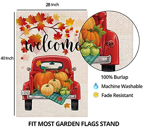 Welcome Fall House Flags For Outdoor 28 X 40 Inch Double Sided Truck With Pumpkins Maple Leaves Decorative Flags Seasonal Thanksgiving Yard Flags,Farmhouse Decor For Outside Porch #TOP1