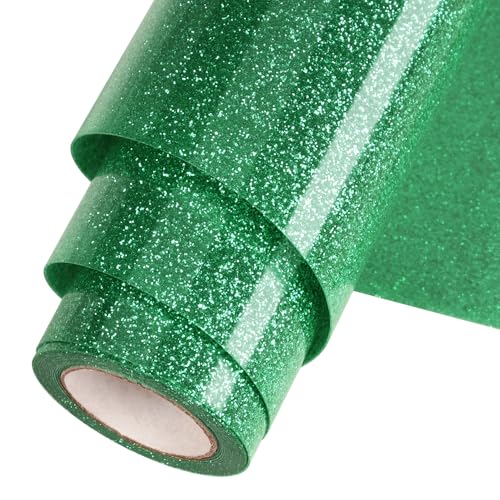 WOOGLITTER Green Glitter HTV Heat Transfer Vinyl Roll 12inch x 10 ft for T-Shirt Crafts Glitter Iron on Vinyl Suitable for Cricut, Silhouette Cameo or Heat Press Machine