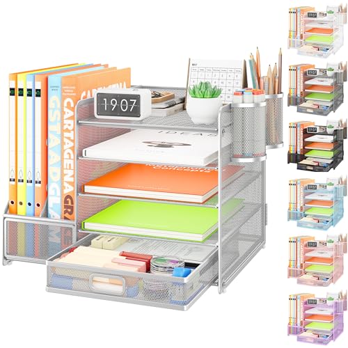 VITVITI Desk Organiser with File Holder, 5 Tier Desk Tidy Organiser with 2 Pen Holders