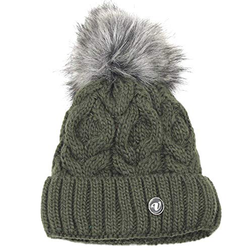 HomeOfSocks Bonnet à pompon doublé en polaire avec motif tricoté en laine - Uni - Vert - Taille Unique Cover