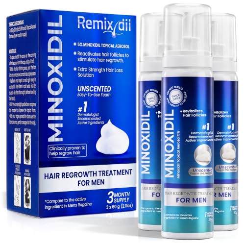 Image of Remixidil Men's 5% Minoxidil Foam Hair Regrowth Treatment for Men, 3 Month