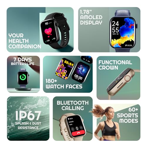 Image of Cultsport Burn 1.78 inch AMOLED, 368 * 448 res, BT Calling, Crown Control, Voice Assistant, AOD Smartwatch (Rose Gold Strap, Free Size)