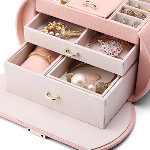 Vlando Jewelry Box Organizer, Leather Mirrored Jewelry Case In Princess Style, Necklaces Earrings Rings Watch Storage Holder, Pink #TOP5