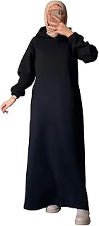 فستان حجاب شتوي بغطاء للرأس ميلتون تريند - كاجوال فضفاض مقاس كبير من 65 الى 120 كجم - فستان شتوي انيق للخروج (اسود، 2)