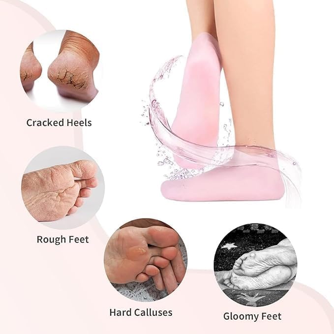 KEMLOZE Silicone Socks For Women, Moisturizing Foot Socks, Soft Gel Socks, Aloe Socks, Women Spa Pedicure Socks Multicolor (Silicon socks, 1, count) (Thin Gel Socks, 1 Pair, Pink) 2