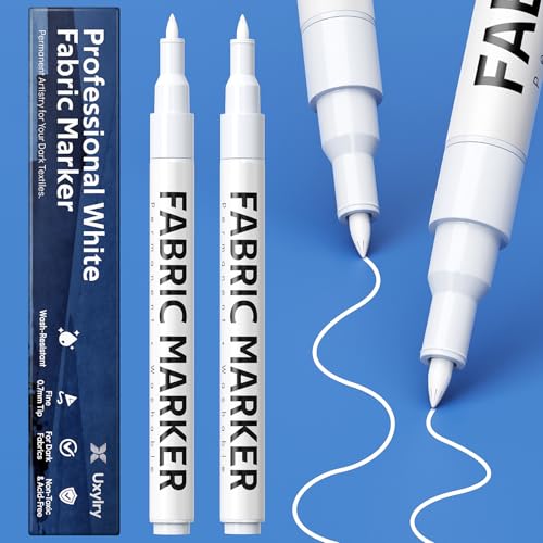 Uxylry White Fabric Marker Permanent & Washable Fabric Pen - 0.7mm Fine Tip for DIY Clothing Repair Covering Stains - Professional & Hobbyist Use on Fabric Canvas Shoes
