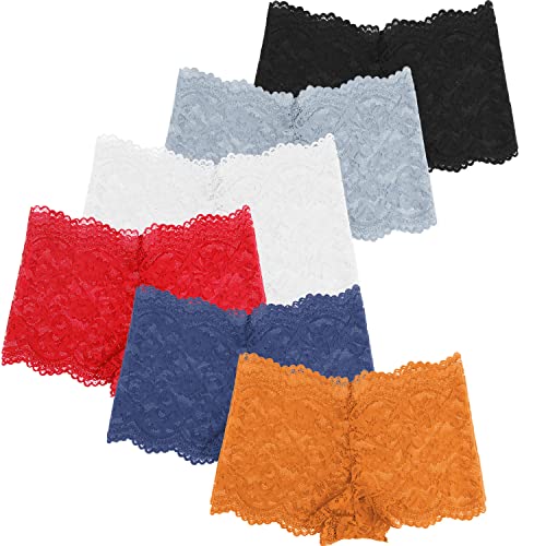 RUNYA Womens Lace Boyshort Panties Underwear Briefs, Pack of 6 (Multicolor, Medium)