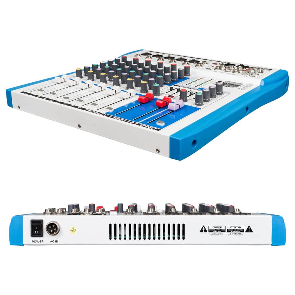 Professional Audio Mixer Mic DJ USB 7 Channel Interface for PC Smartphone Studio Recording 48V Phantom Power Mute Button Bluetooth Recording for Studio/DJ Stage/Party