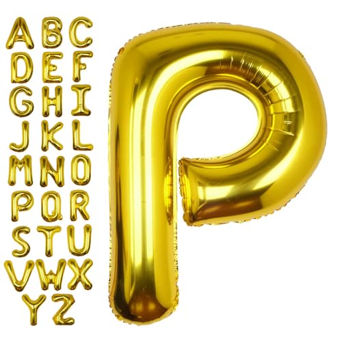 Image of 40 Inch Gold Letter P Balloon Big Foil Helium Letter Balloons A-Z | Giant Large Mylar Party Balloon for Birthday Party Decorations