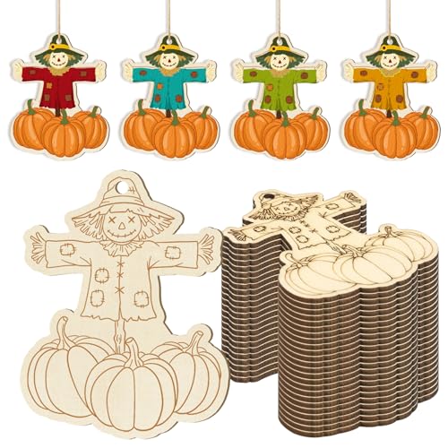Wooden Fall Ornaments to Paint Halloween Thanksgiving Decoration Cutouts Unfinished 24PCS DIY Blank Unfinished Maple Leaf Wood Discs Ornament for Home Harvest Crafts Hanging Autumn Decorations