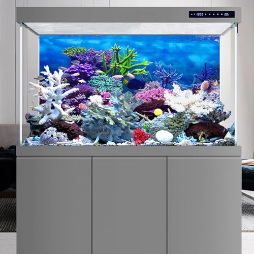 Image of YongFoto Ocean Theme Fish Tank Background 36x18 inch Coral Seaweed Reef Rock Tropical Fish Underwater Sea World Polyester Backdrop Reptile Habitat Terrarium Aquarium Background