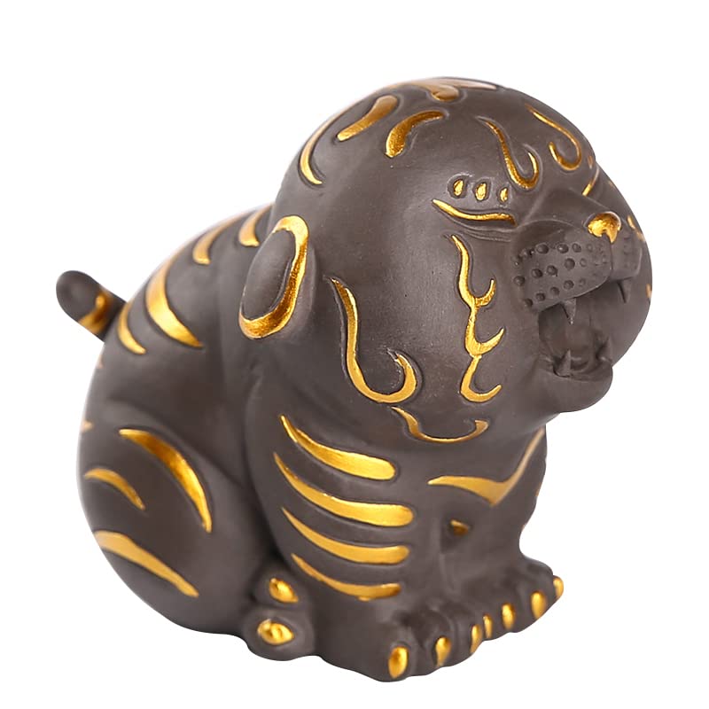 Chinese Purple Clay Tea Pet Tiger Cute Funny Tea Accessories Lazy Kung Fu Tea Sets For Tea Lovers Home Car Shelves Decor (Brown)