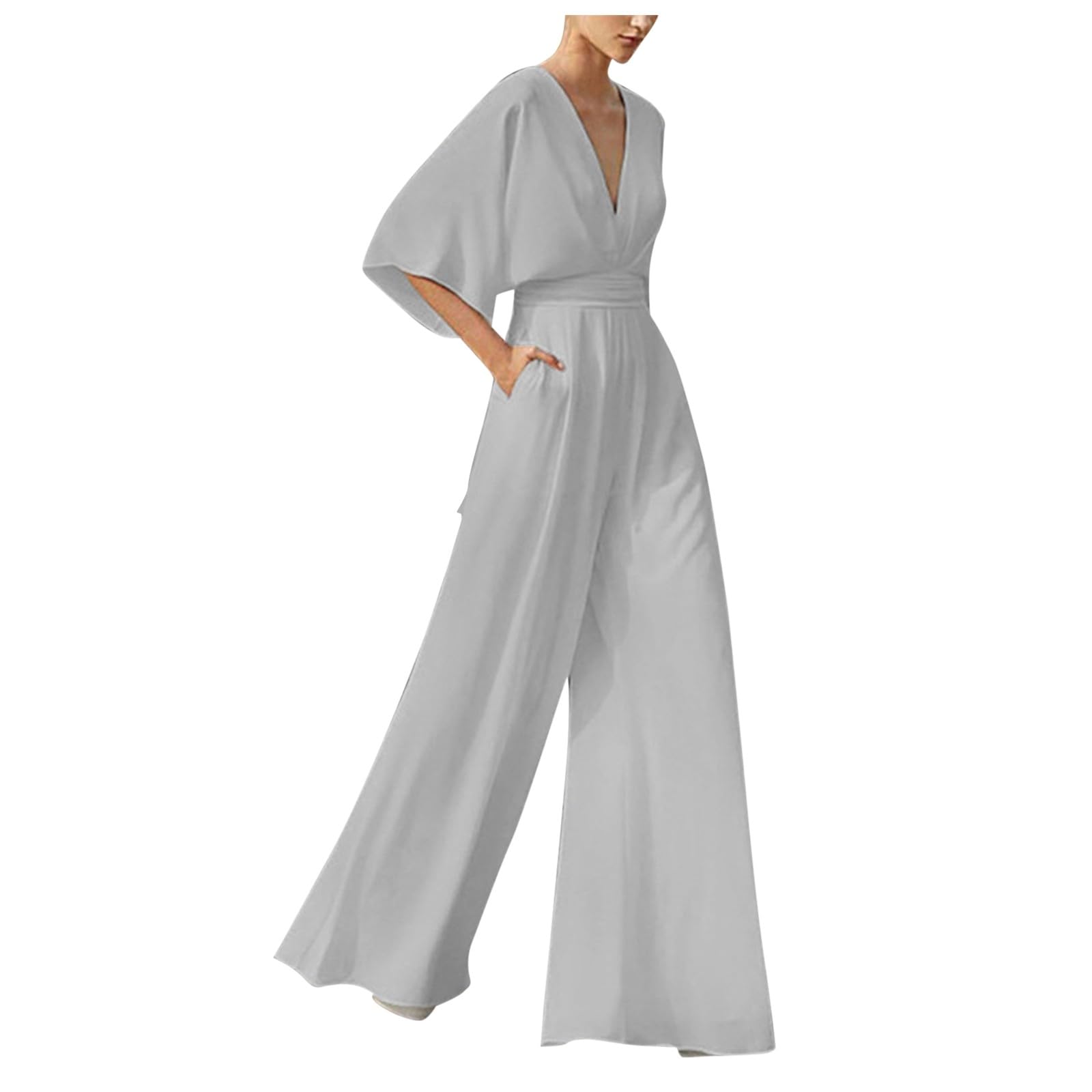 Combinaison Femme Élégante avec Col en V Profond et Jambes Évasées pour une Flatteuse et Confortable en Taille Haute