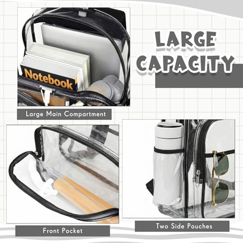 Image of Amylove 6 Pcs Clear Backpack bulk for Stadium Events Heavy Duty PVC Transparent Bookbag for College Workplace Security (15 Inches,Black and Gray)