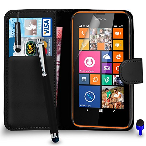 SHUKAN® Nokia Lumia 635 Premium in Pelle Nera di