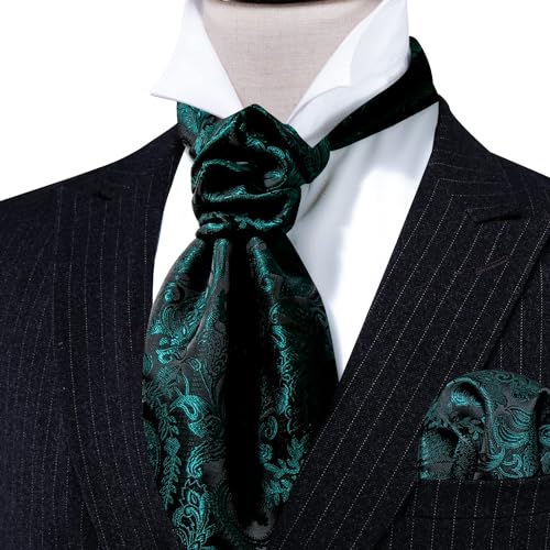 Image of Barry.Wang Ascot Ties Cravat Tie Men Paisley Plaid Scarf Self Tie Pocket Square Cufflinks Set Wedding Party