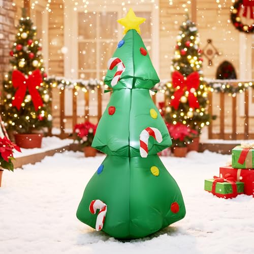 4FT Christmas Tree Inflatables Blow Up Christmas Candy Tree Decoration with LED Lights Outdoor...