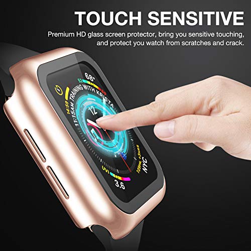 Image of Case Compatible with Apple Watch 40MM Series 6 /5 /4 /SE with Built-in Tempered Glass Screen Protector, All-Around Ultra-Thin Bumper Full Cover Hard PC Protective Case for iWatch