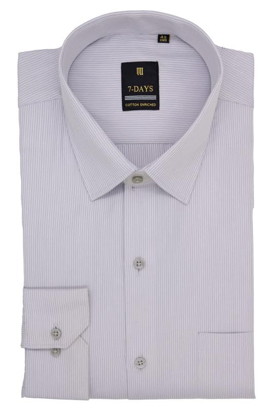 Image of 7-DAYS Men's Premium Striped Formal Shirt - Cotton Rich, Regular Fit, Full Sleeve, with Pocket, Wrinkle Resistant - Stylish Office & Everyday Wear.