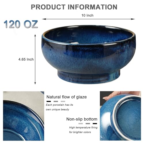 STE-CER Extra Large Salad Bowl,Decorative Fruit Bowl,Kitchen Ceramic Bowl for Fruit & Salad,120 oz Footed Serving Bowl for Entertaining (starry blue) by STE-CER - Used condition - Image 5