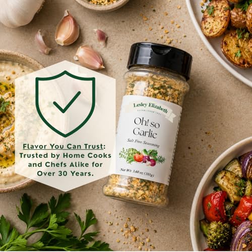 Image of Lesley Elizabeth Oh! So Garlic Salt Free Seasoning - All-Natural Garlic Herb Blend for Chicken, Vegetables, Pasta & More | Flavorful No Salt Garlic Seasoning for Cooking & Grilling
