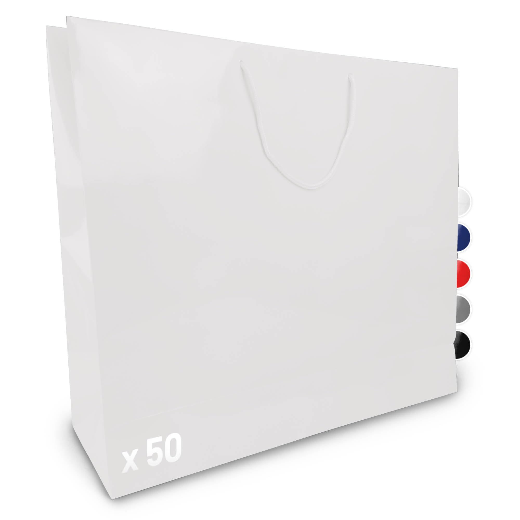 Geschenk-Tüten 50 Stück | Glänzende Papier-Tüten mit Henkel | Geschenk-Tüte 60x15x50 cm | Papier-Tüte ideal für Geburtstag, Weihnachten, Einzug & Mitbringsel | Weiß