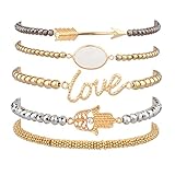 Lux Accessories LOVE HAMSA ARROW Beaded Arm Candy Friendship Rhinestone Stretch Bracelet Set