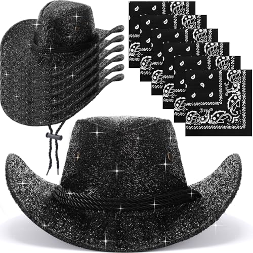 Image of Zhanmai 12 Pcs Cowboy Hat and Bandana Cowboy Cowgirl Hats Bulk Western Party Costume Halloween Accessory