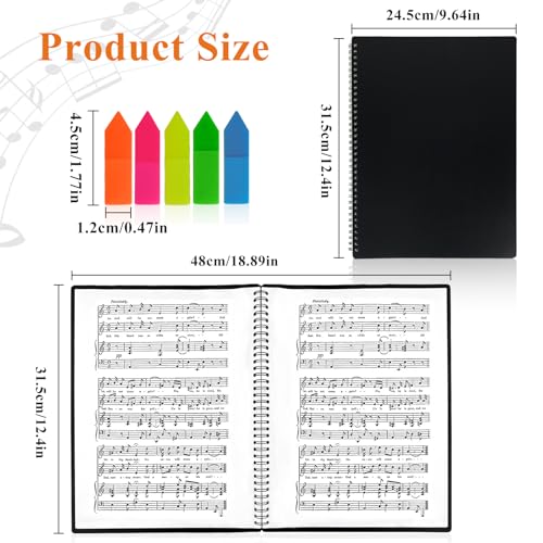 AUAUY Music Sheet Folder, A4 60pages Storage Documents Holder Bag with 1 Pack of Sticky Notes, Waterproof Loose Leaf Transparent, Blank Plastic Concert Choral Music File Folder for Musicians and Band - Image 2